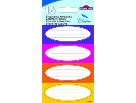 16 Etiquetas Adesivas Escolares Bloco Oval Cores Quentes GLOBAL GIFT
