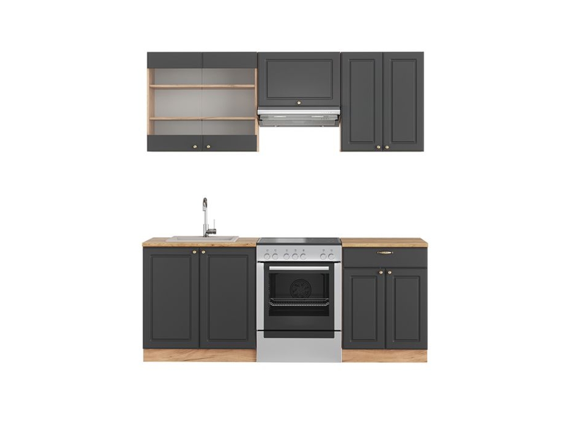 Cozinha Fame-Line, 200 cm, Carvalho PT, Country Antracite/Carvalho Dourado, Vicco