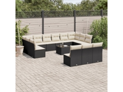 Jogo de Sofá 14 Peças P/ Jardim C/ Almofadões Vime Pe Preto Dkd Home Decor