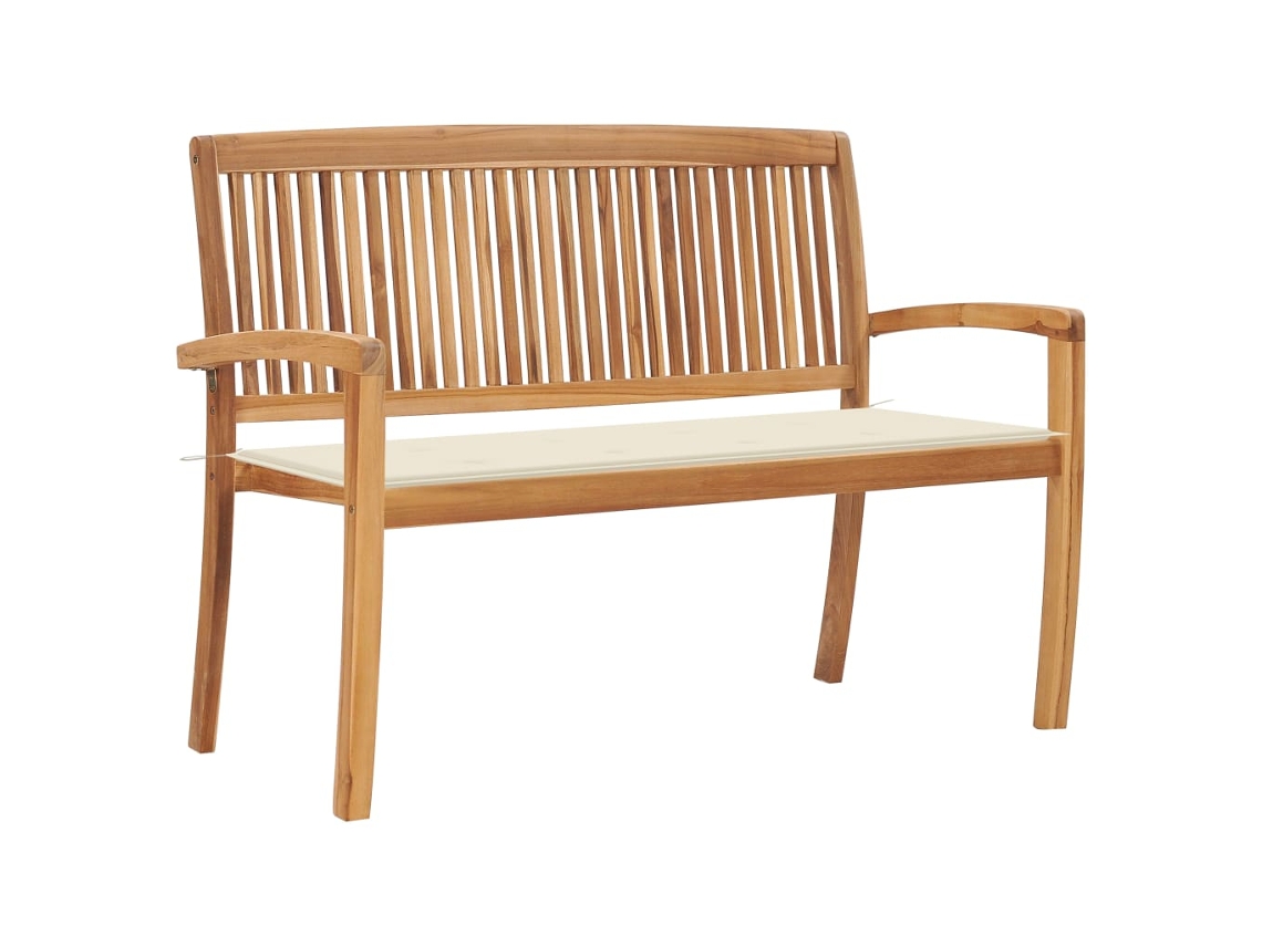 Vidaxl Banco De Jardim Empilhável C/ Almofadão 128,5 Cm Teca Maciça