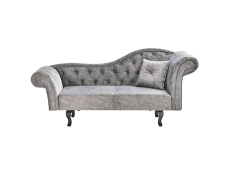 Chaise longue à direita BELIANI Lattes de Veludo Cinzento 192x59x81