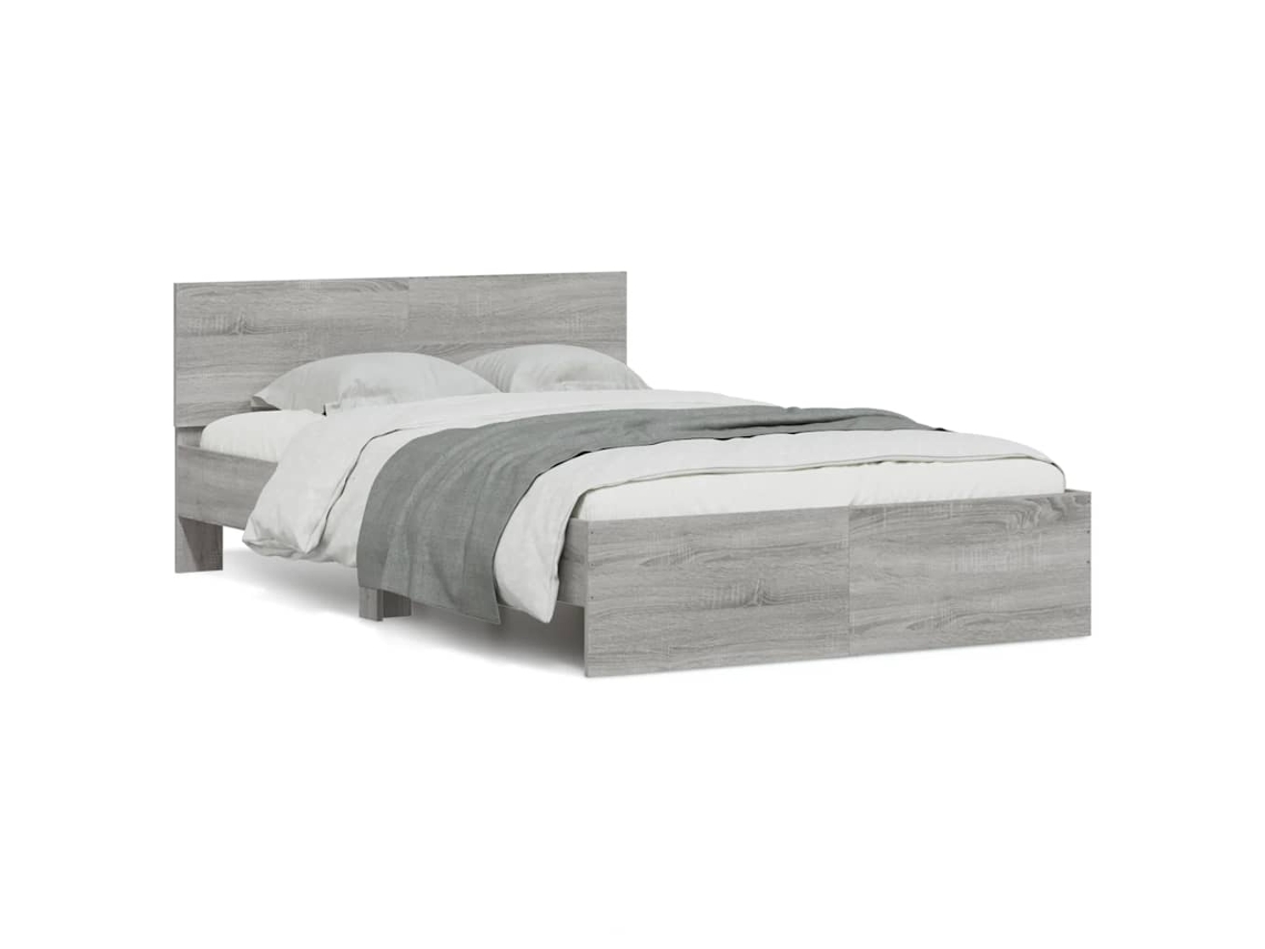 Vidaxl Estrutura Cama C/ Cabeceira/luzes Led 140x190cm Cinzento Sonoma
