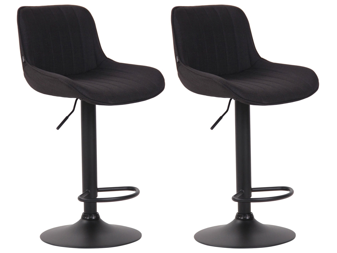 Conjunto de 2 banquetas altas em tecido preto com costura vertical e estrutura de metal preto 10_0006244