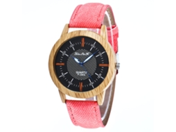 Relógio Zhoulianfa Quartz Chronography com pulseira de jeans e couro, design casual rosa.