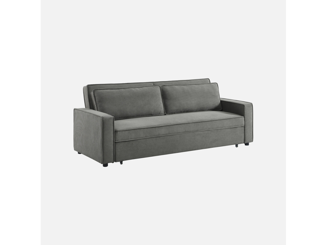 Sofá-cama Em Veludo Canelado, 3 Lugares, Cinza