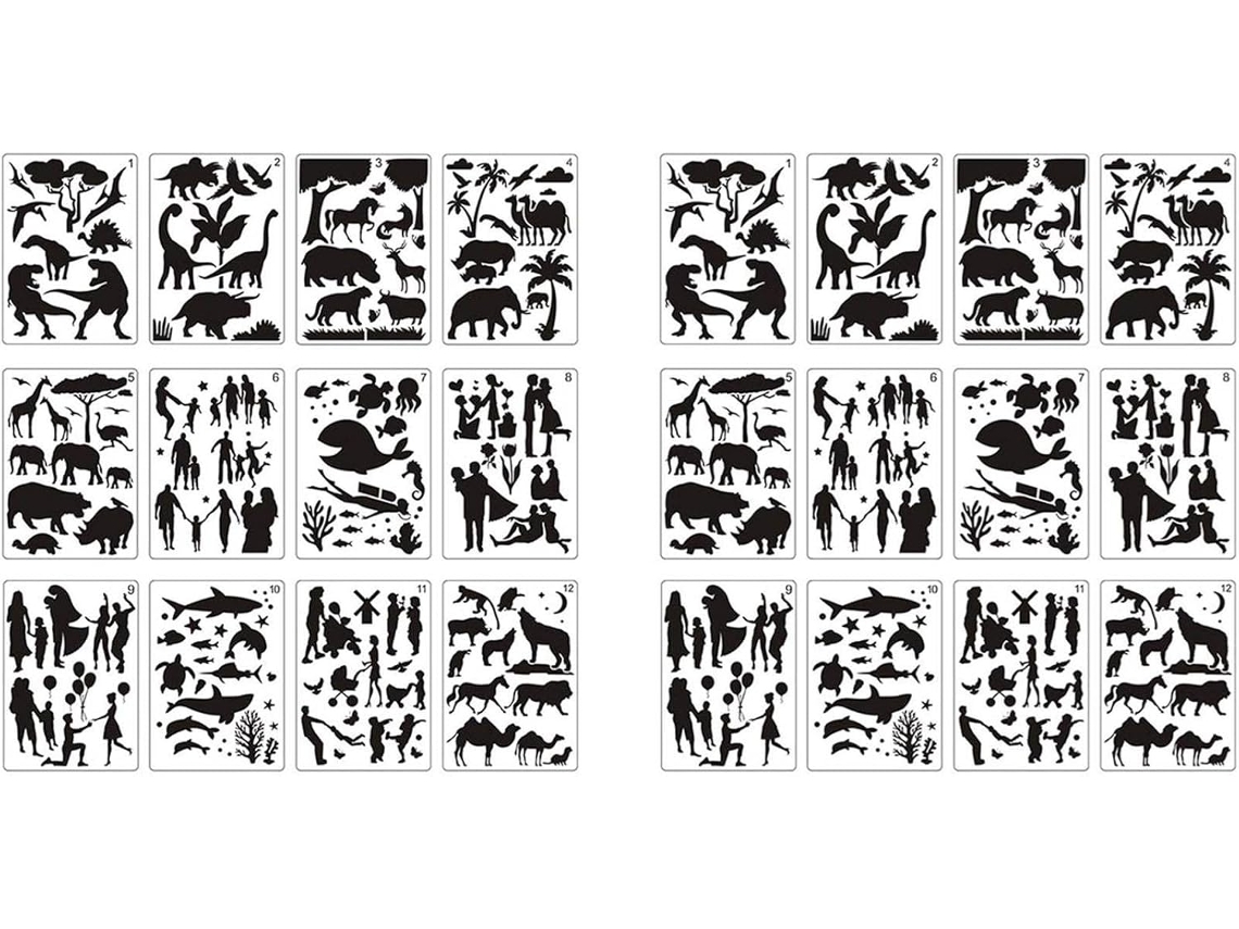 Conjunto de 24 Estênceis para Pintura de Mandala Perfeito para Desenhar Animais SFUSHOS