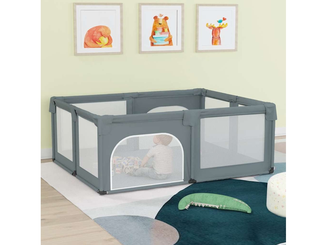 Vidaxl Parque Para Bebés Com 2 Portas Tecido Oxford Cinzento-claro