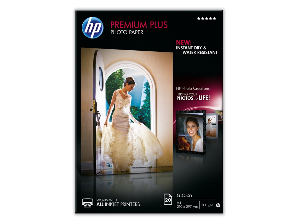 Papel fotográfico Brilhante HP Premium Plus Glossy (210 g/m² - 20 folhas - A4)