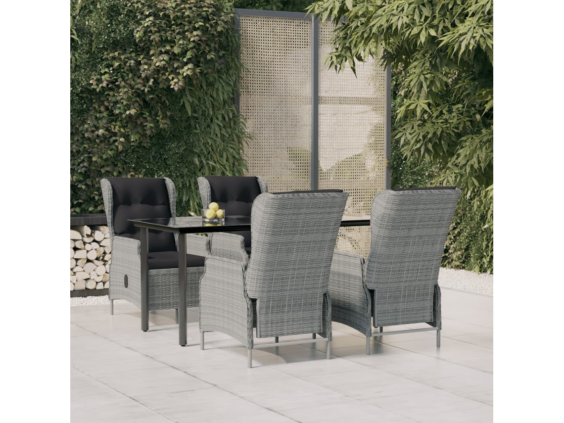 5 Pcs Conjunto De Jantar P/ Jardim Vime Pe Cinza Claro Dkd Home Decor