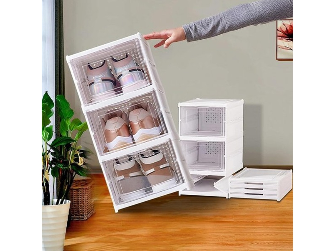 Caixas De Armazenamento Estapável - Plástico - Portas Transparentes - Vazas De Ventilação - Economia De Espaço - Montagem Fácil