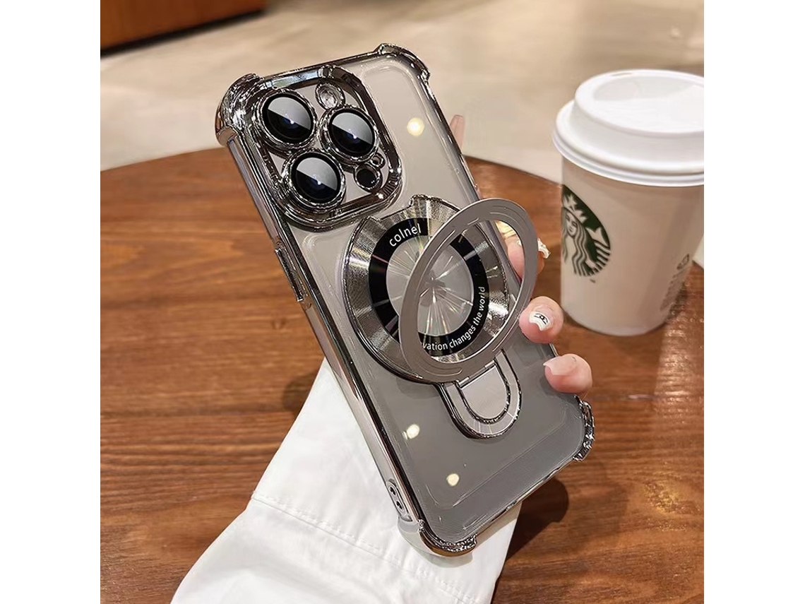 Capa Para Iphone 17 Pro Cinza Titânio Com Suporte Magnético, Airbags E Proteção Acrílica Resistente A Quedas