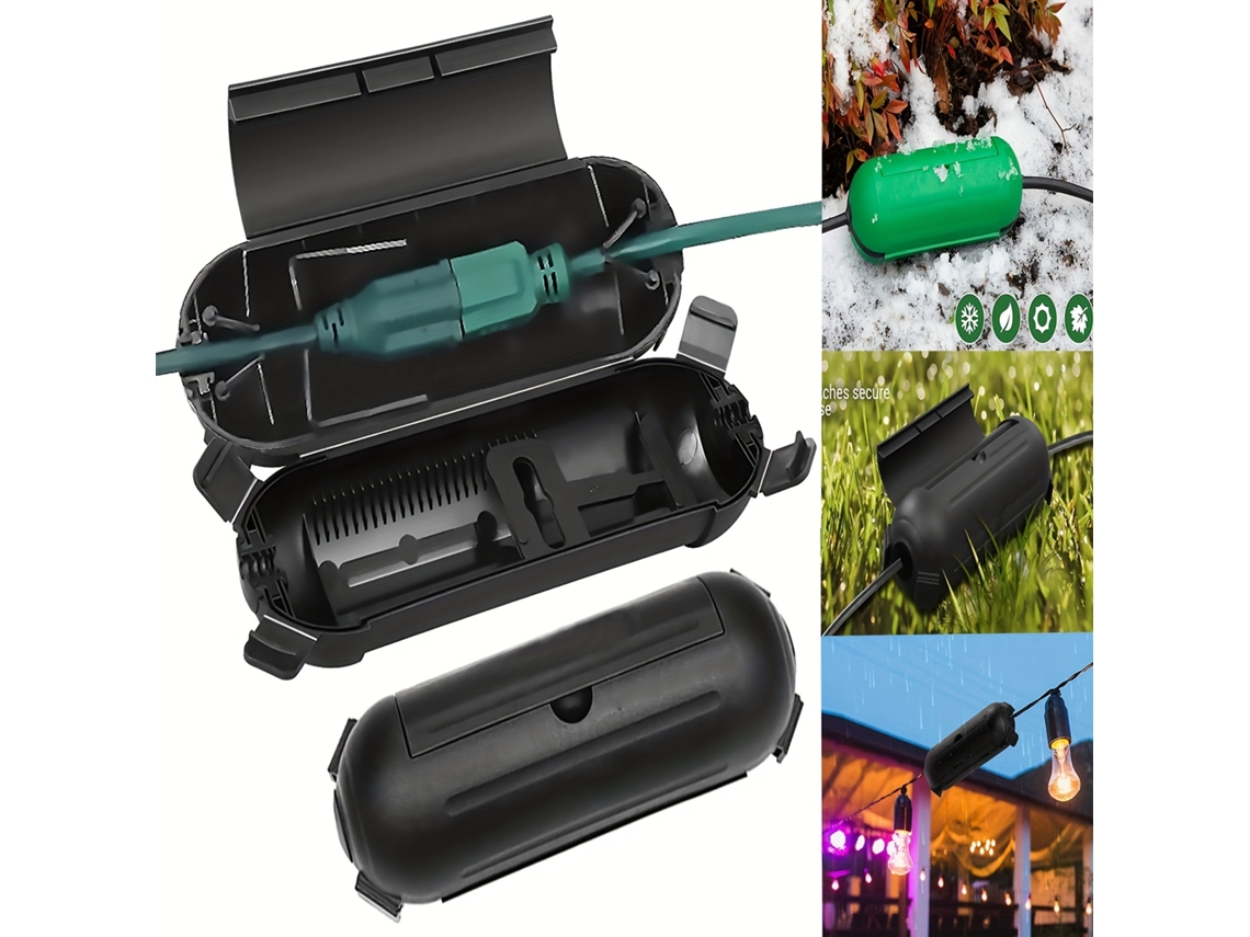 Kit Com 3 Protetores De Extensão Elétrica Para Uso Externo, Preto /verde, Proteção E Segurança Para Conectores Em Ambientes Externos