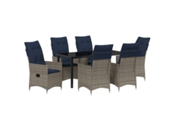 Conjunto 7 De Jantar De Jardim Com E Almofadas Vidaxl Em Rattan De Polietileno Cinza