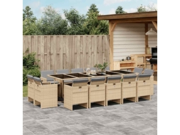 Vidaxl 15 Pcs Conj. Jantar Jardim C/ Almofadões Vime Pe Bege Misturado