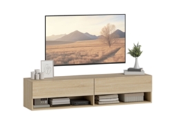 Rack de TV PRIME KANG com 2 portas, prateleira aberta, para TVs de 60 polegadas, 140x40x48 cm, branco