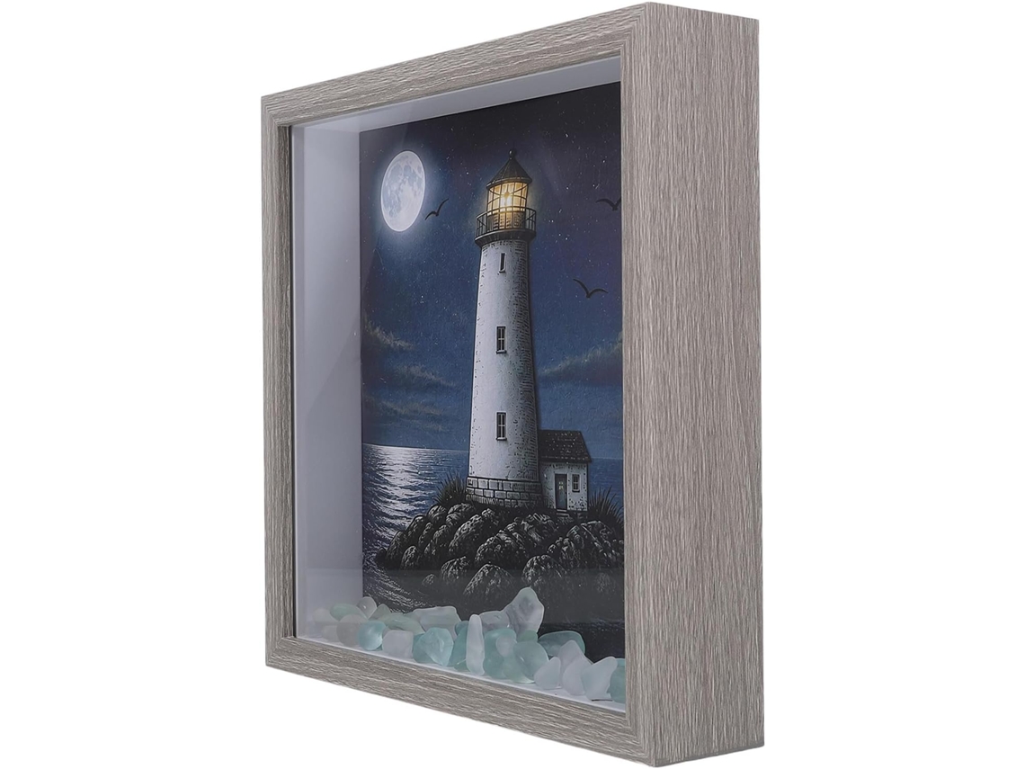Luminária Noturna Toddmomy Farol Com Moldura De Madeira E Vitral,