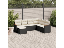 Jogo de Sofá 7 Peças P/ Jardim C/ Almofadões Vime Pe Preto Dkd Home Decor