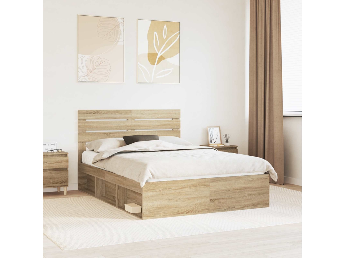 Vidaxl Estrutura Da Cama Com Cabeceira Carvalho Sonoma 150 X 200 Cm