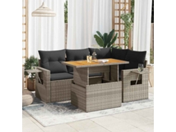Vidaxl 5 Pcs Conjunto Sofás De Jardim C/ Almofadões Vime Pe Cinzento