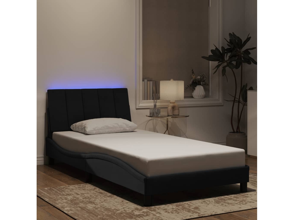 Estrutura de Cama Vidaxl com Led Veludo Preto Hanko 120x200 cm