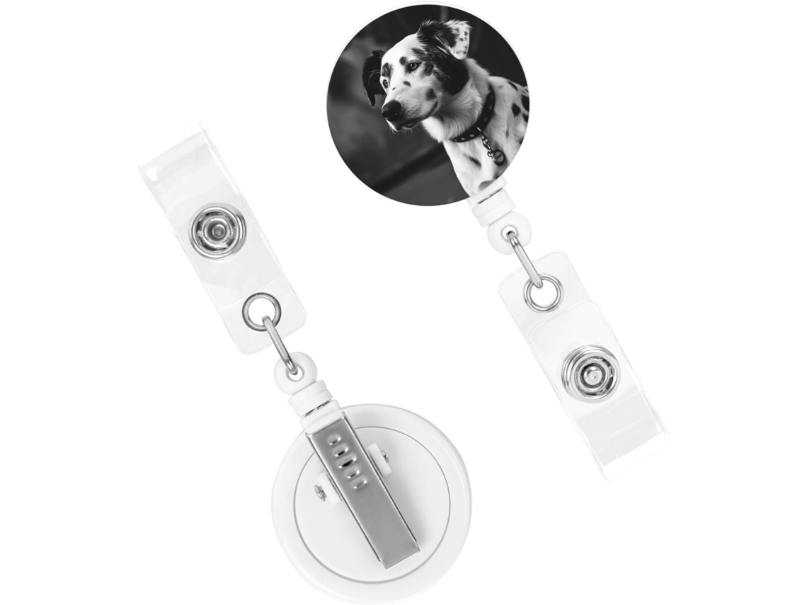Porta Crachá Retrátil Resistente, Com Porta Crachás Retráteis Cães Em Preto E Branco, Clipes Crachás