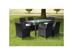 Conjunto 7 Pcs Jantar Exterior Com Almofadões Vime Pe Preto Dkd Home Decor