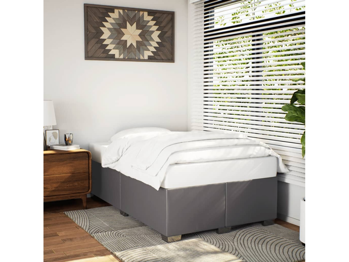 Vidaxl Estrutura De Cama Sem Colchão 120x190cm Couro Do Falso Cinzento