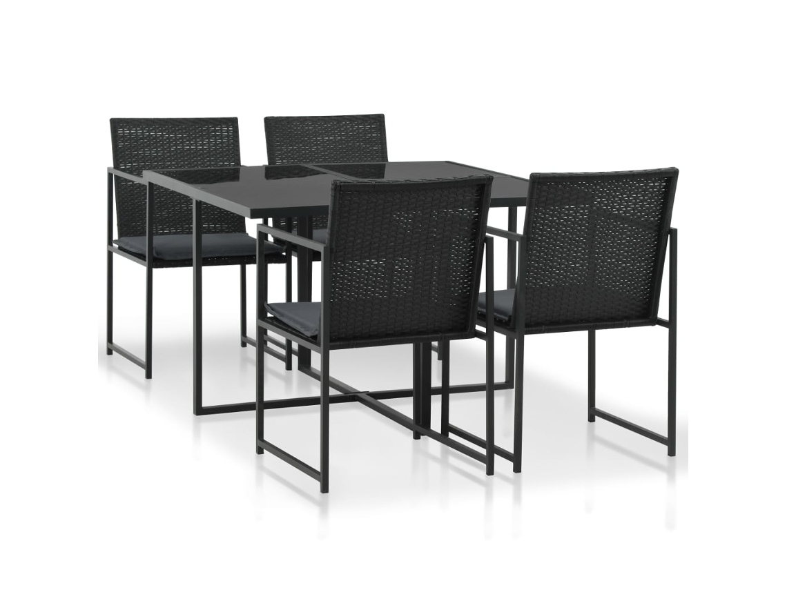 Vidaxl 5 Pcs Conjunto Jantar Exterior Com Almofadões Vime Pe Preto
