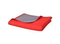 Vidaxl Colcha Dupla Face Acolchoada 170x210 Cm Vermelho E Cinzento