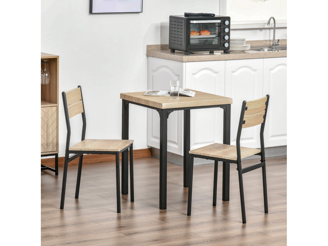 Conjunto De Mesa De Jantar Com 1 Mesa E 2 Cadeiras Em Madeira Natural E Preto 3 Peças Para Cozinha Mega Echo Trade Shop