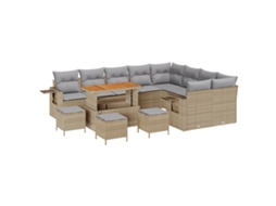 Conjunto 13 Conjunto De Sofá De Jardim Vidaxl Bege Vime Pe (110 X 55 X 71 Cm)