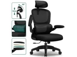 Cadeira De Escritório Ergonômica Daccormax Com Apoio Cervical Ajustável, Apoio Lombar E Braços Dobráveis, Cadeira Executiva Com Capacidade De Carga De