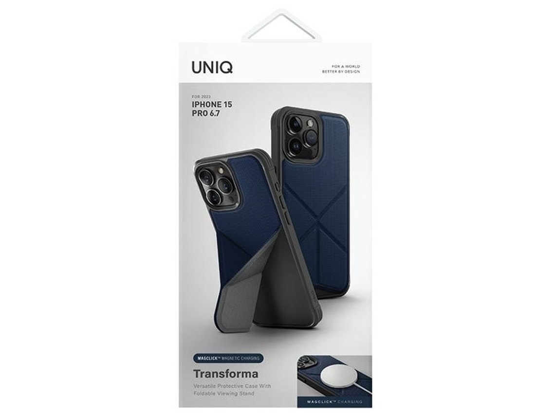 Capa Elétrico para iPhone 15 Pro Max UNIQ Pele Sintética Azul