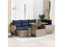 Vidaxl 7 Pcs Conjunto Sofás P/ Jardim C/ Almofadões Vime Pe Cinzento