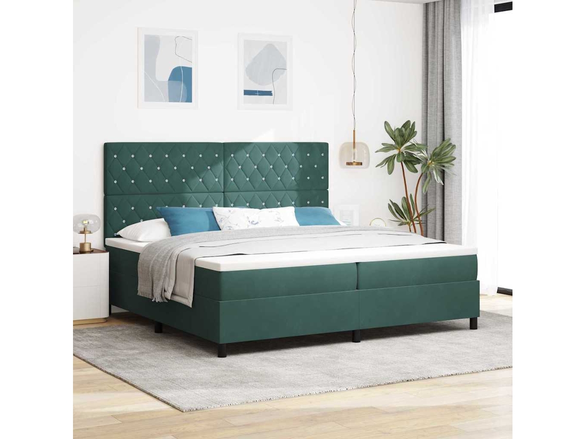 Vidaxl Cama Box Spring Led Verde Escuro 200 X 200 Cm Veludo