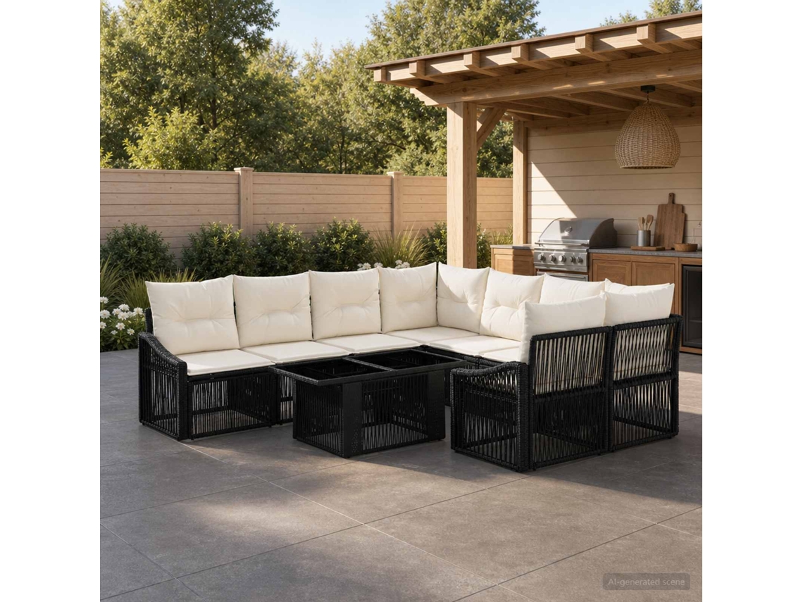 Vidaxl Conjunto De Sofá De Jardim 9 Unid. Preto E Branco Creme Vime Pe