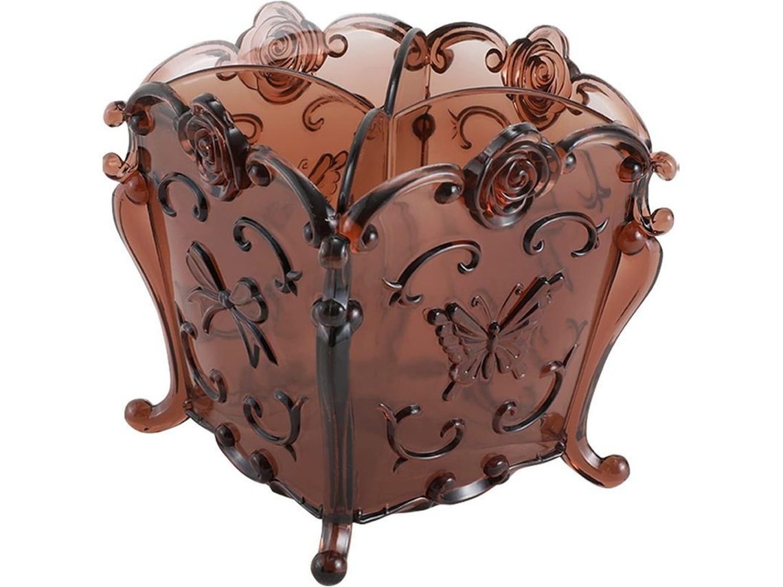 Organizador NOVA LINE de mesa decorativo floral, moderno, para pincéis e cosméticos, café