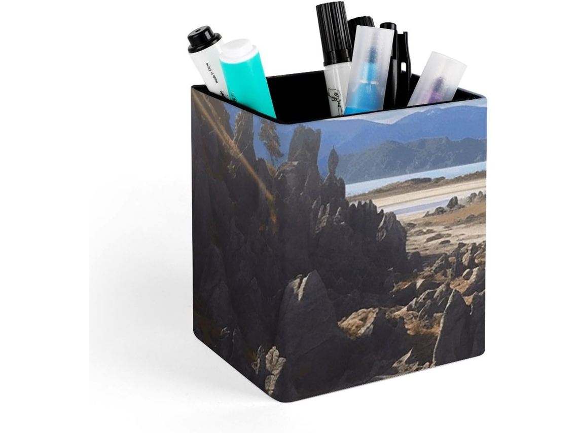 Porta Canetas Quadrado Em Couro Mesa, Porta Pincéis De Maquiagem, Organizador Em Formato De Pedra, Organizador De