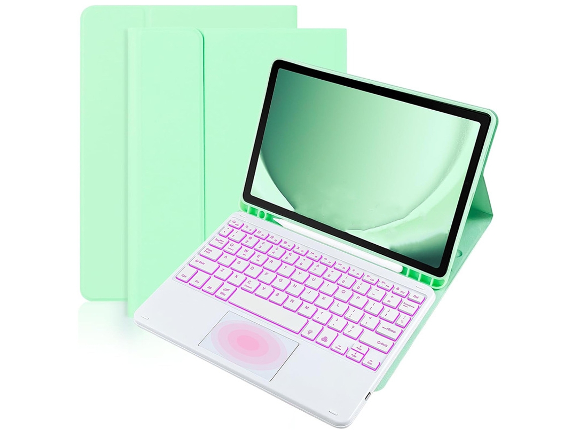 Capa De Couro Verde Menta Teclado Retroiluminado Sensível Ao Toque Com Teclas Quadradas Brancas, Samsung Tab S8 Plus De 12,4 Polegadas Yunzii