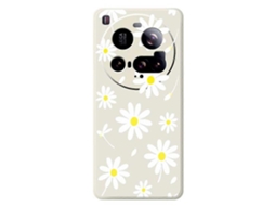 Capa Tkdaddy Para Xiaomi 15 Ultra Com Estampa De Margaridas Branca E Bordas Retas Em Tpu, Capa Traseira Bege