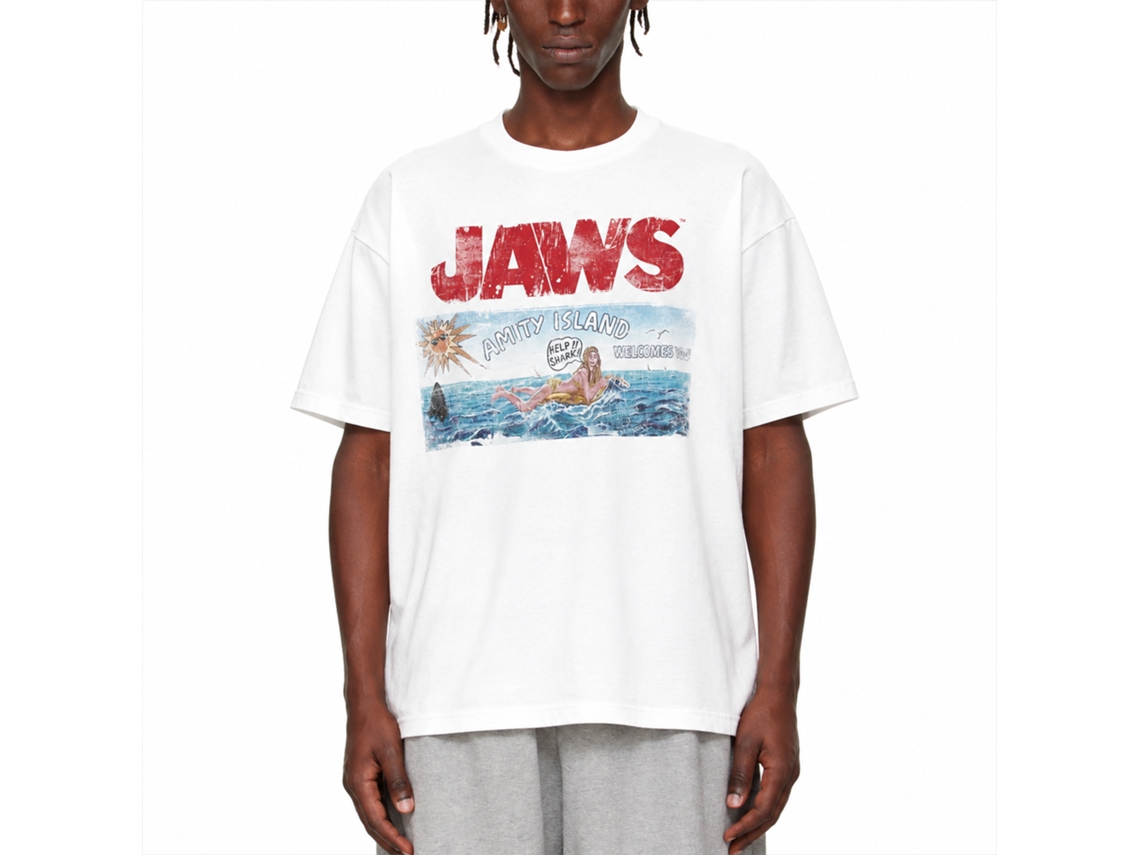 Rockinstone Jaws Movie Island White Adult T-shirt Size:m
