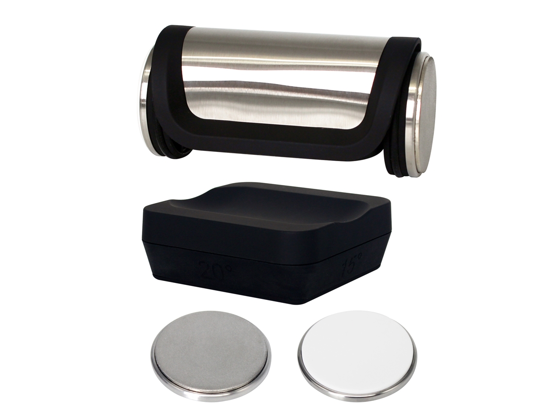 Kit de afiador de facas de metal com base magnética e disco esmeralda para afiar facas de cozinha.
