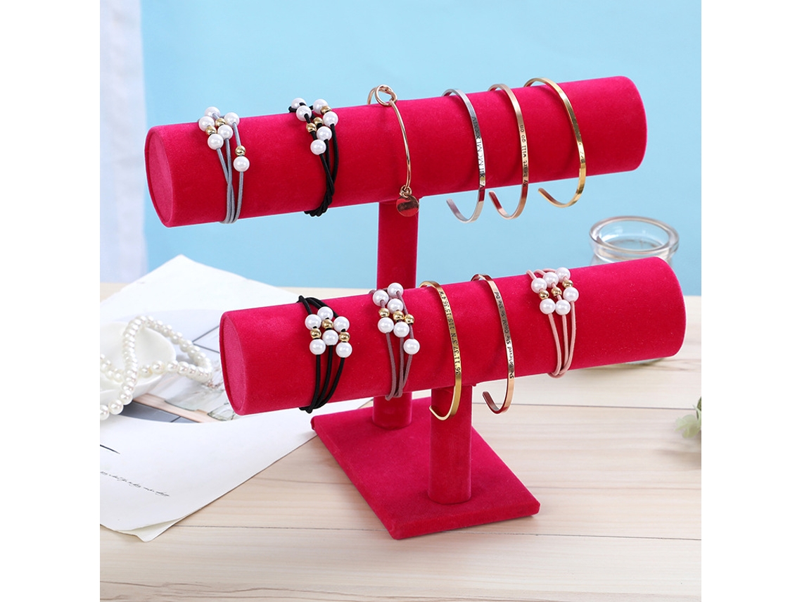 Suporte de exibição de pulseiras e scrunchies de pelos em duas fileiras rosa claro para loja e lar | S/MARCA