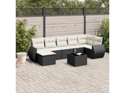 Vidaxl 7 Pcs Conjunto De Sofás P/ Jardim C/ Almofadões Vime Pe Preto
