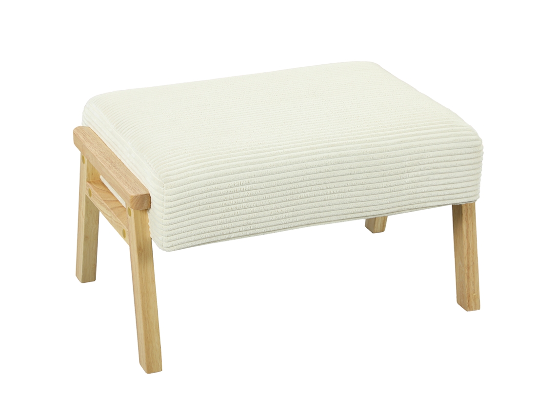 Banquinho Ottoman Com Almofada De Assento Macia, Pernas De Madeira, Banquinho Com Veludo Cotelê Look Branco Creme Hm