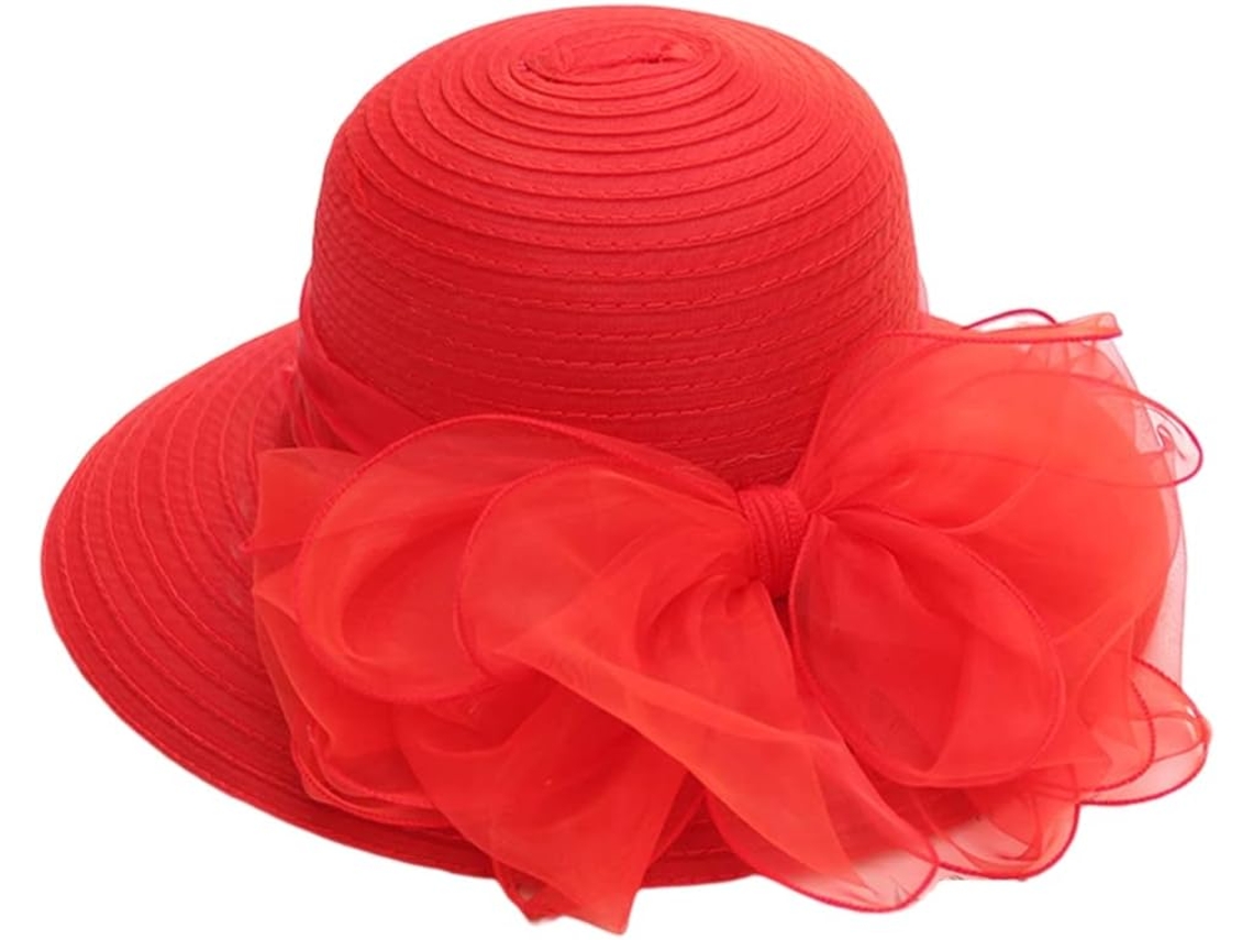 Chapéu bucket de organza respirável para uso externo, acessório essencial para meninas, vermelho