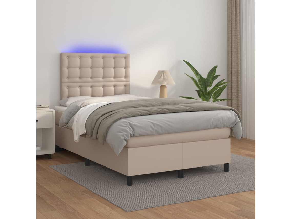 Vidaxl Cama Box Spring C/colchão/led 120x200cm Couro Artif. Cappuccino