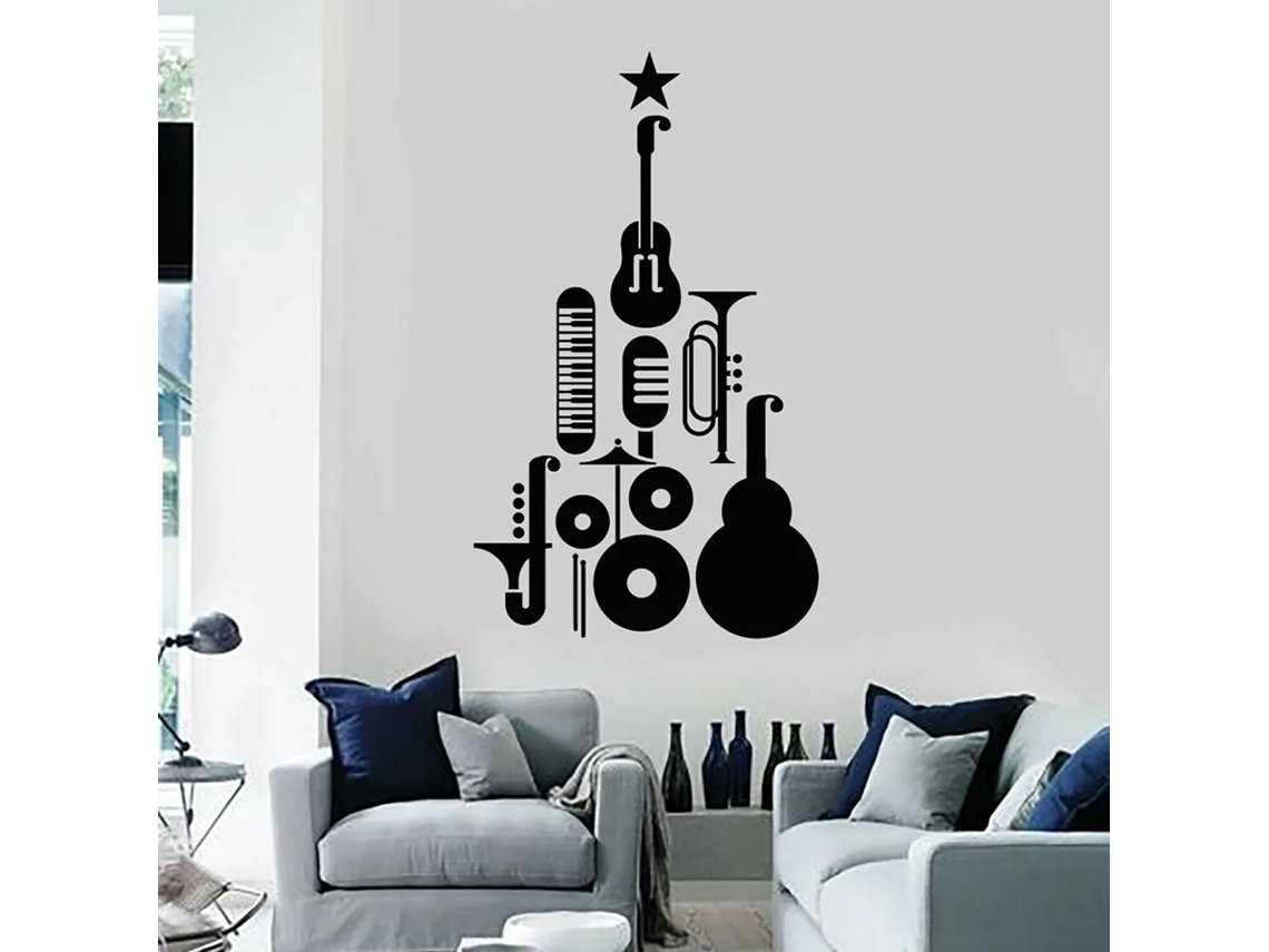 Adesivos de parede com instrumentos musicais para festivais de jazz, estúdio, banheiro, boutique, decoração de portas e janelas.