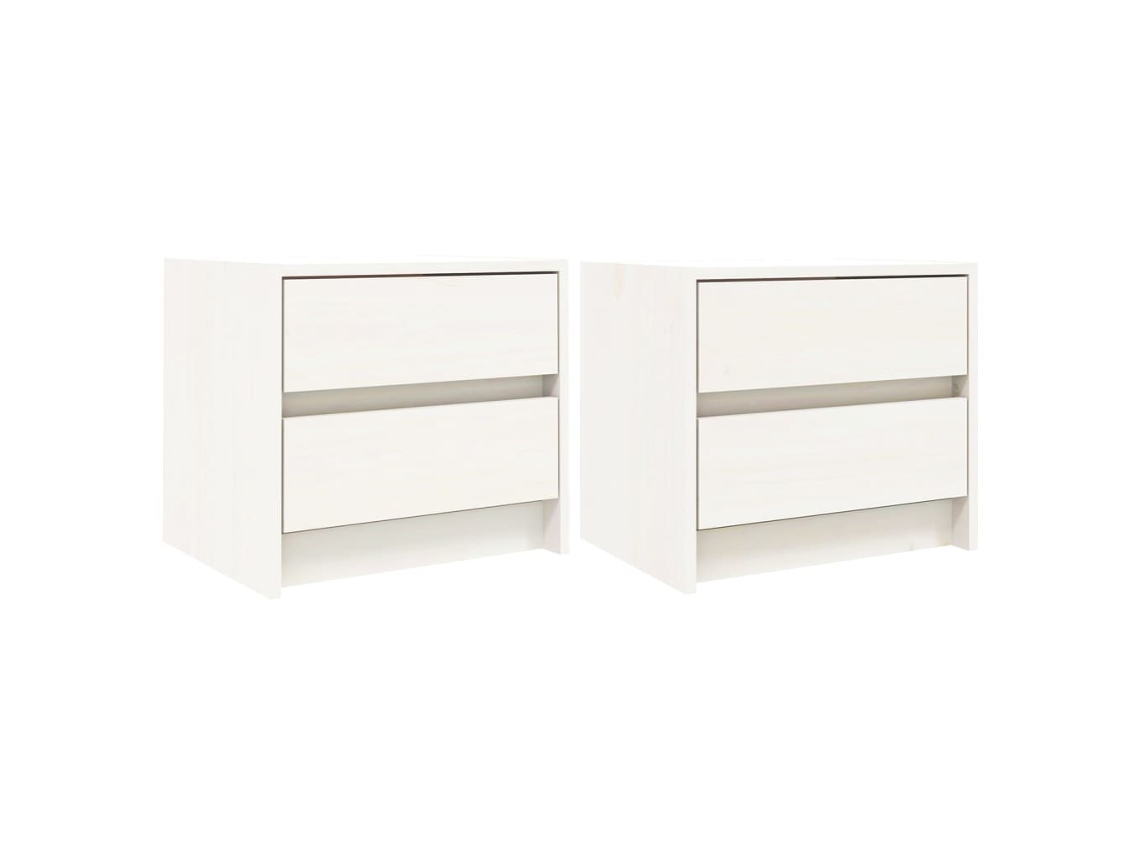 Mesas de Cabeceira Conjunto de 2 Pinho Maciço Branco MAISON EXCLUSIVE (40x31x35,5 cm)