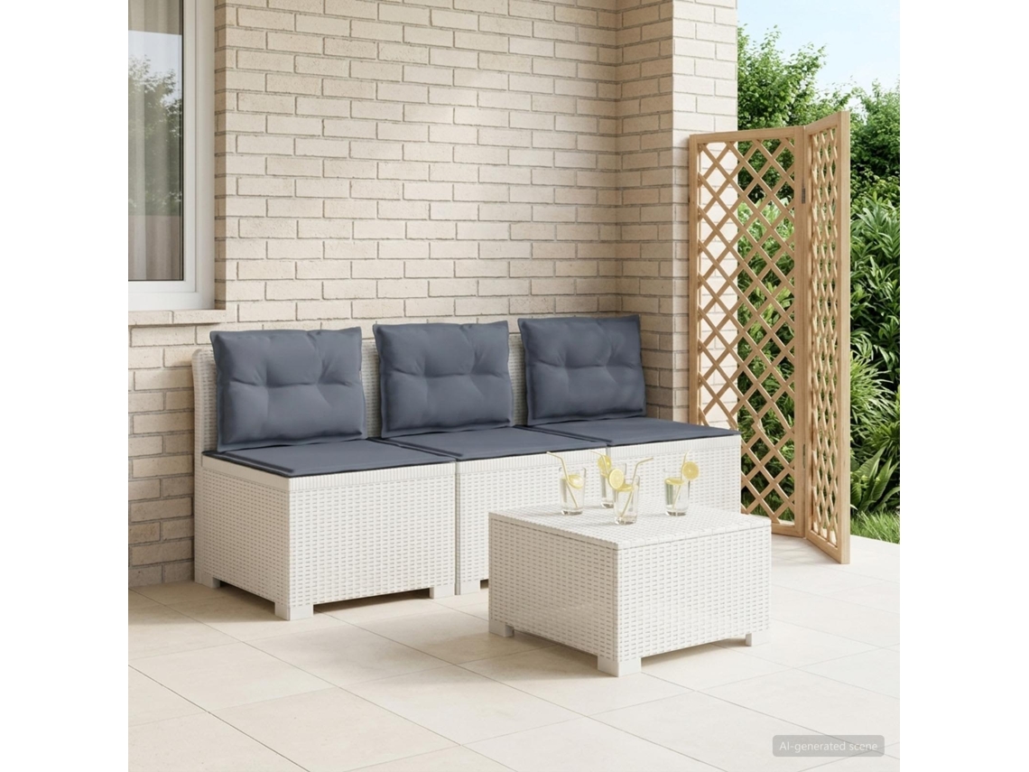 Vidaxl Sofá De Jardim 3 Lugares Com Almofadas Visual Rattan Pp Branco